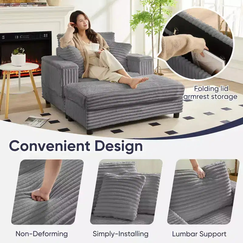 Mjkone 43 W Chaise Longue Intérieure Surdimensionnée avec Ottomane