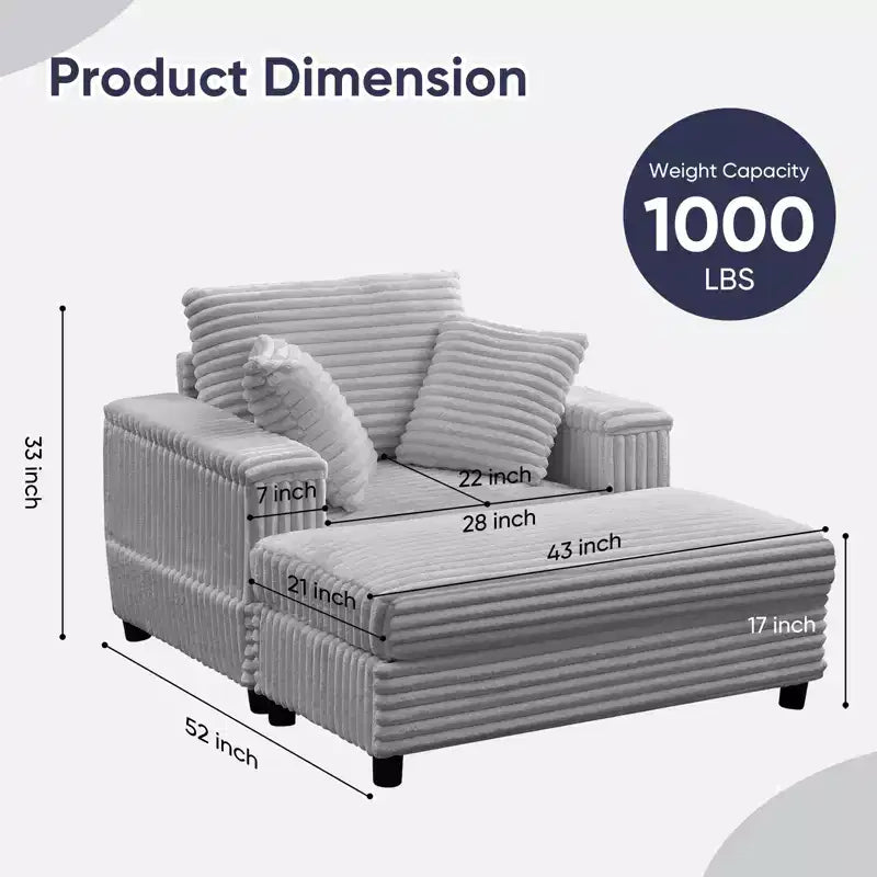Mjkone 43 W Chaise Longue Intérieure Surdimensionnée avec Ottomane