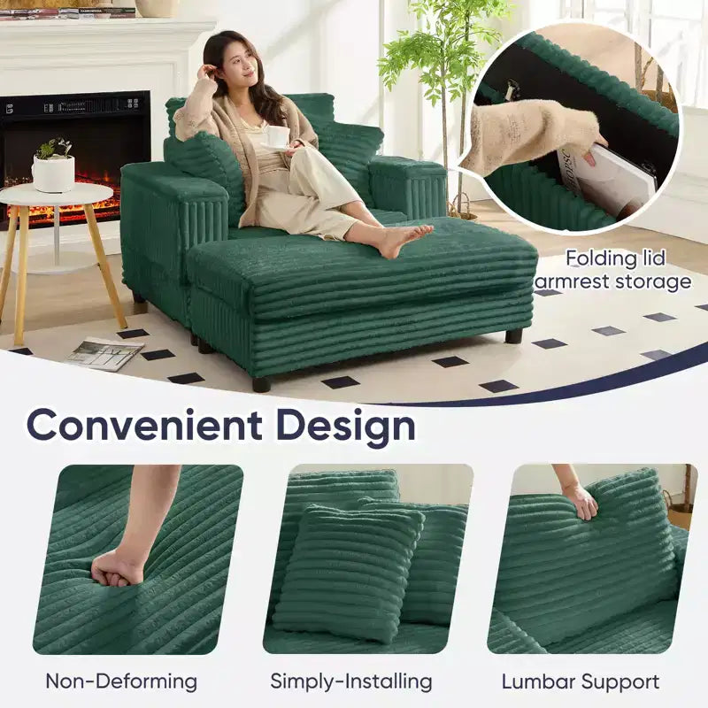 Mjkone 43 W Chaise Longue Intérieure Surdimensionnée avec Ottomane