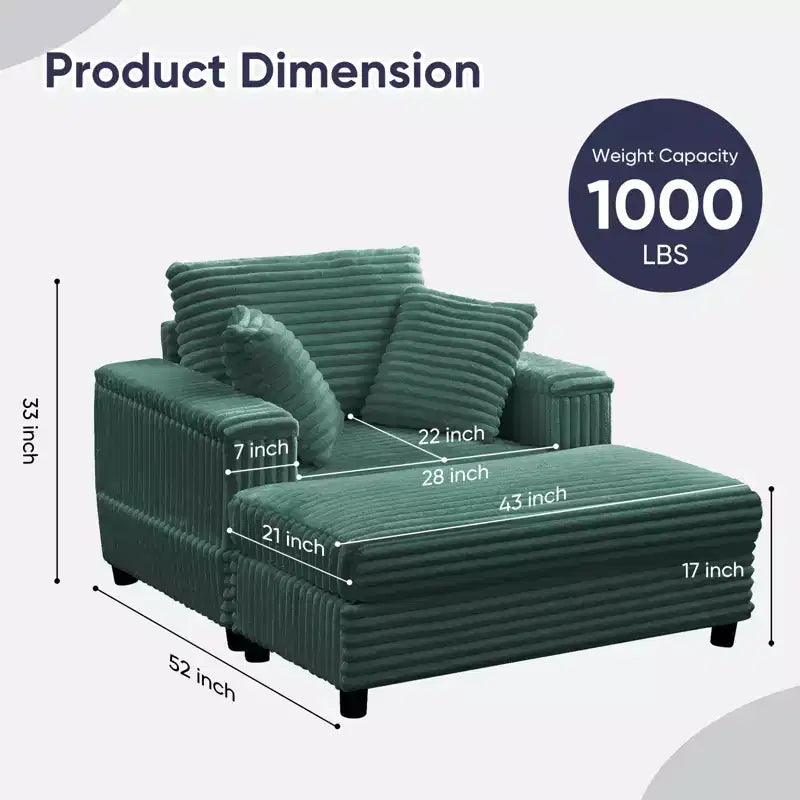 Mjkone 43 W Chaise Longue Intérieure Surdimensionnée avec Ottomane