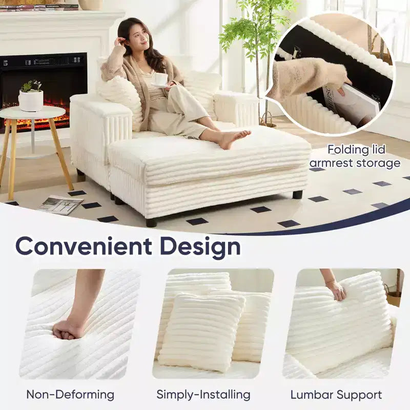 Mjkone 43 W Chaise Longue Intérieure Surdimensionnée avec Ottomane