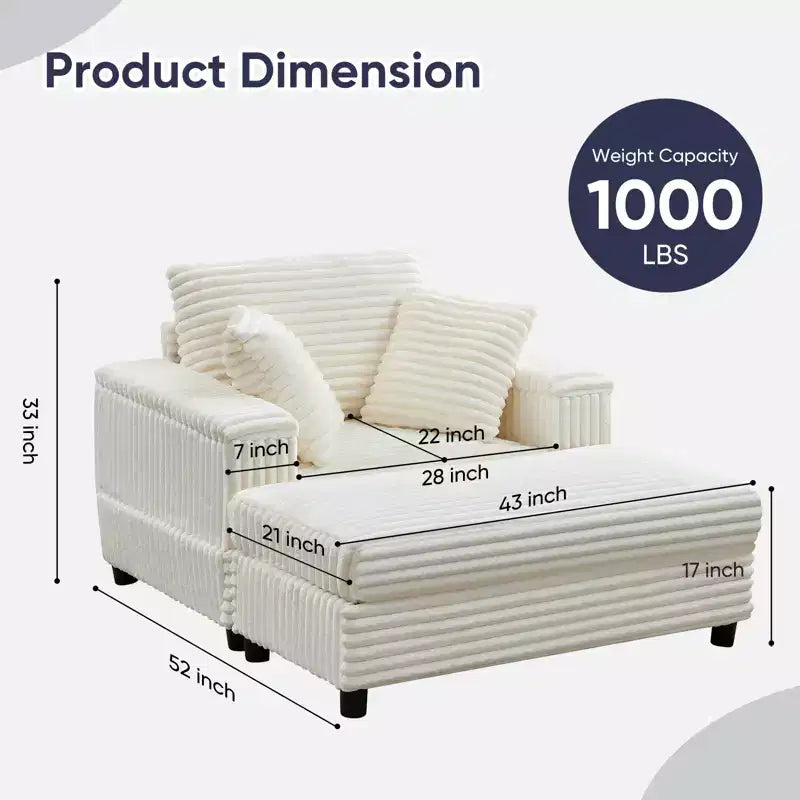 Mjkone 43 W Chaise Longue Intérieure Surdimensionnée avec Ottomane