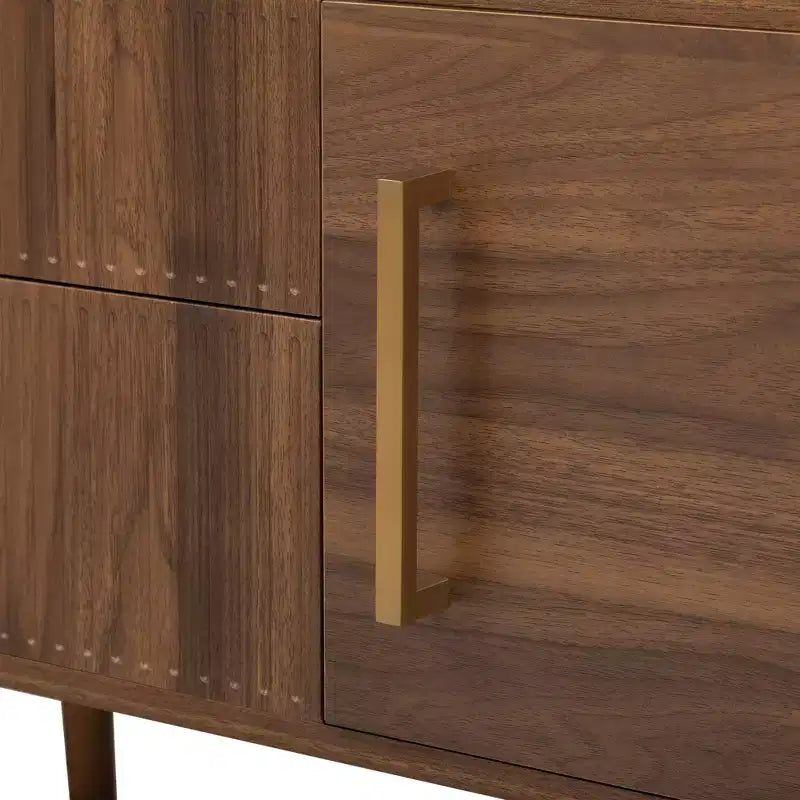 Meuble TV Noyer Mid-Century avec 2 Tiroirs, Convient aux TV jusqu'à 80 Pouces