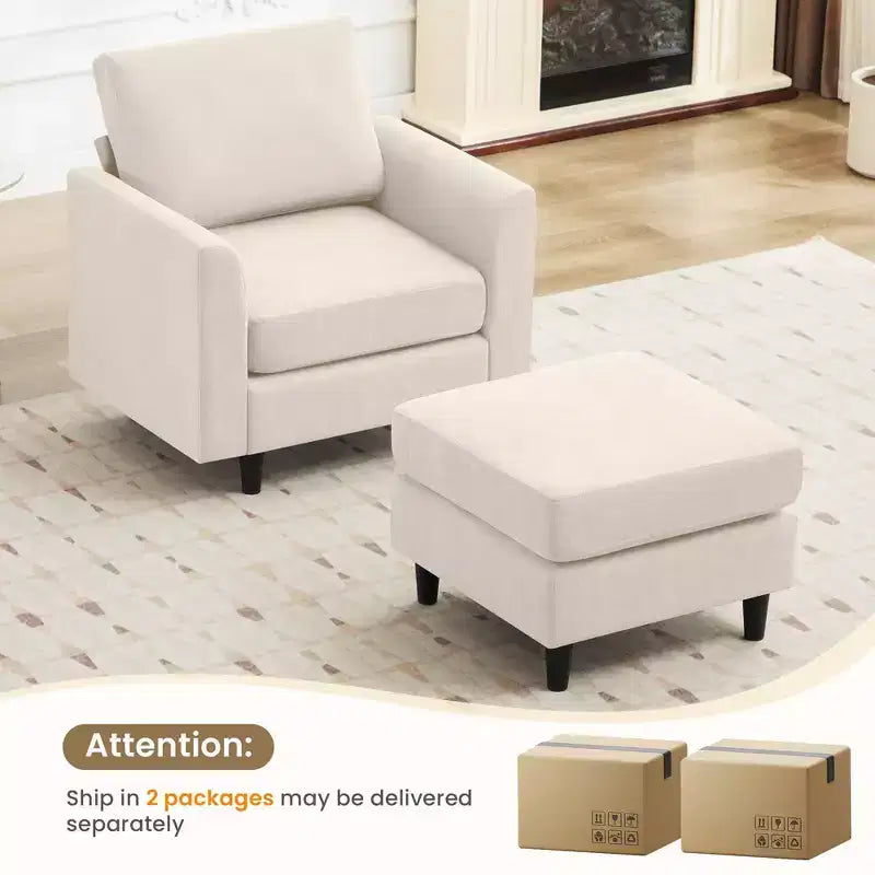 Fauteuil d'appoint moderne avec pouf – Beige / Bleu sarcelle foncé / Gris, Ensemble de 2 pièces, 2 places
