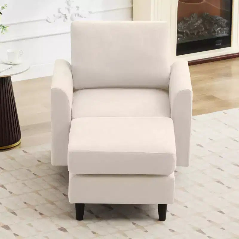 Fauteuil d'appoint moderne avec pouf – Beige / Bleu sarcelle foncé / Gris, Ensemble de 2 pièces, 2 places
