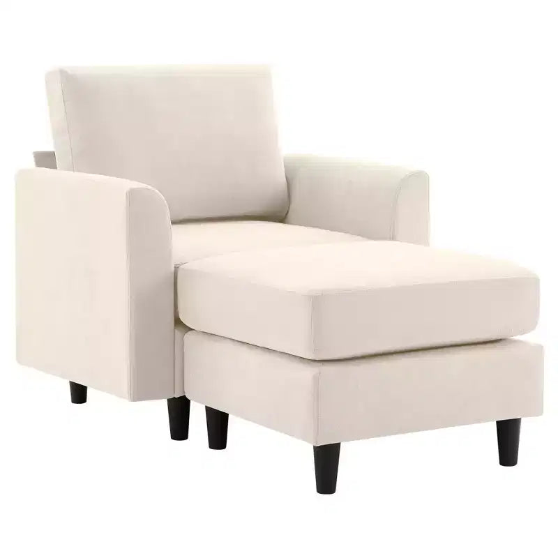 Fauteuil d'appoint moderne avec pouf – Beige / Bleu sarcelle foncé / Gris, Ensemble de 2 pièces, 2 places
