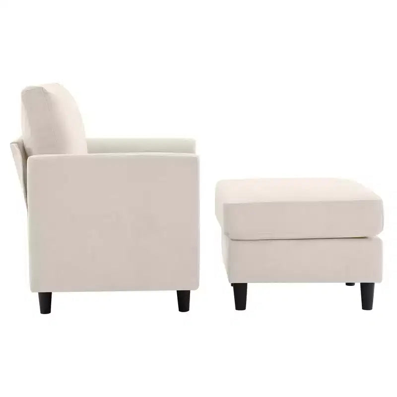 Fauteuil d'appoint moderne avec pouf – Beige / Bleu sarcelle foncé / Gris, Ensemble de 2 pièces, 2 places