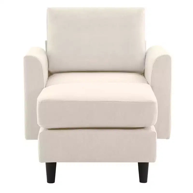 Fauteuil d'appoint moderne avec pouf – Beige / Bleu sarcelle foncé / Gris, Ensemble de 2 pièces, 2 places