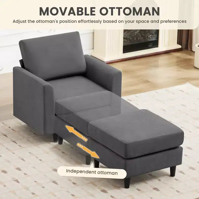 Fauteuil d'appoint moderne avec pouf – Beige / Bleu sarcelle foncé / Gris, Ensemble de 2 pièces, 2 places