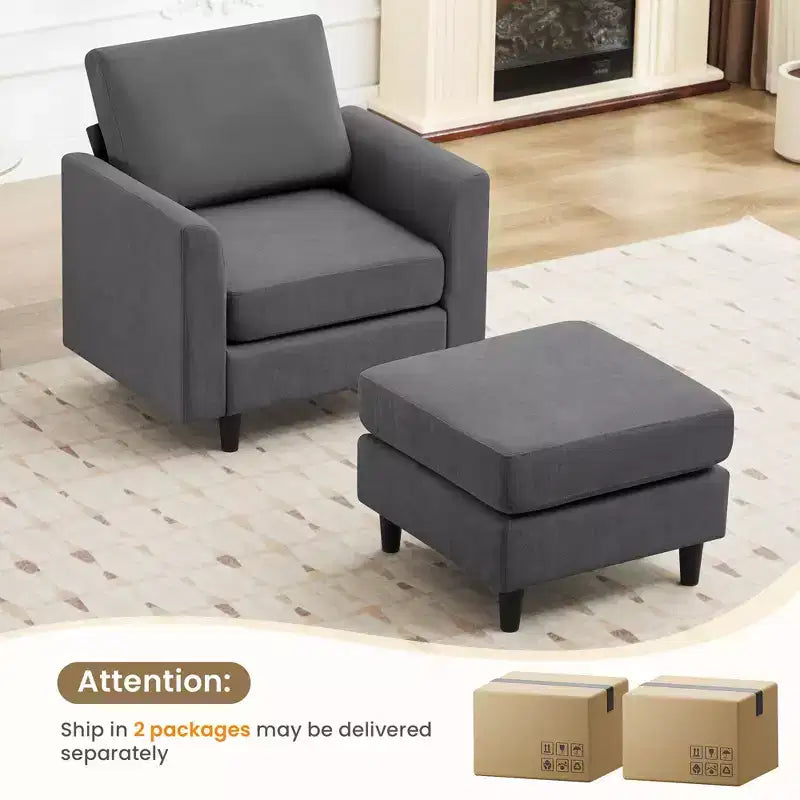 Fauteuil d'appoint moderne avec pouf – Beige / Bleu sarcelle foncé / Gris, Ensemble de 2 pièces, 2 places