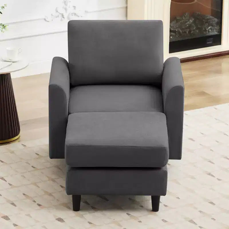 Fauteuil d'appoint moderne avec pouf – Beige / Bleu sarcelle foncé / Gris, Ensemble de 2 pièces, 2 places