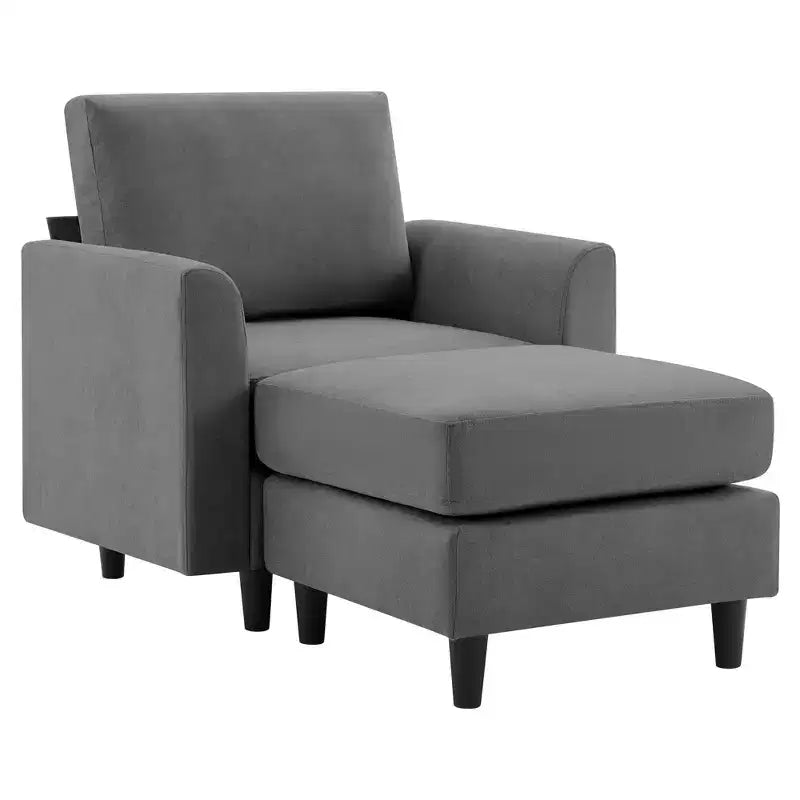 Fauteuil d'appoint moderne avec pouf – Beige / Bleu sarcelle foncé / Gris, Ensemble de 2 pièces, 2 places