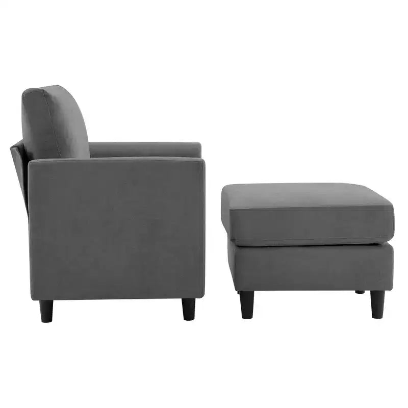 Fauteuil d'appoint moderne avec pouf – Beige / Bleu sarcelle foncé / Gris, Ensemble de 2 pièces, 2 places
