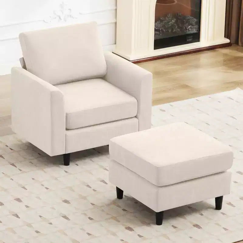 Fauteuil d'appoint moderne avec pouf – Beige / Bleu sarcelle foncé / Gris, Ensemble de 2 pièces, 2 places