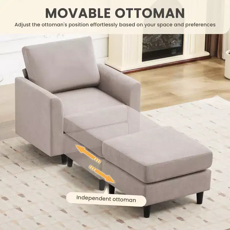 Fauteuil d'appoint moderne avec pouf – Beige / Bleu sarcelle foncé / Gris, Ensemble de 2 pièces, 2 places