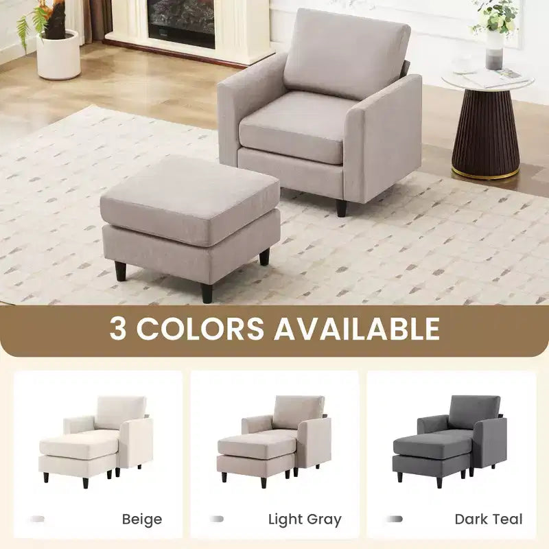 Fauteuil d'appoint moderne avec pouf – Beige / Bleu sarcelle foncé / Gris, Ensemble de 2 pièces, 2 places