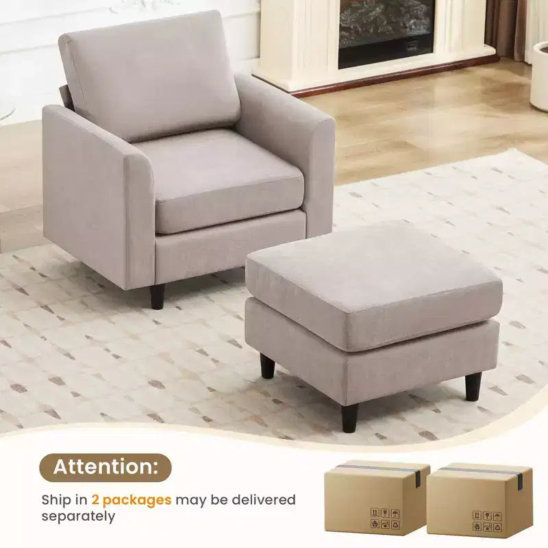 Fauteuil d'appoint moderne avec pouf – Beige / Bleu sarcelle foncé / Gris, Ensemble de 2 pièces, 2 places