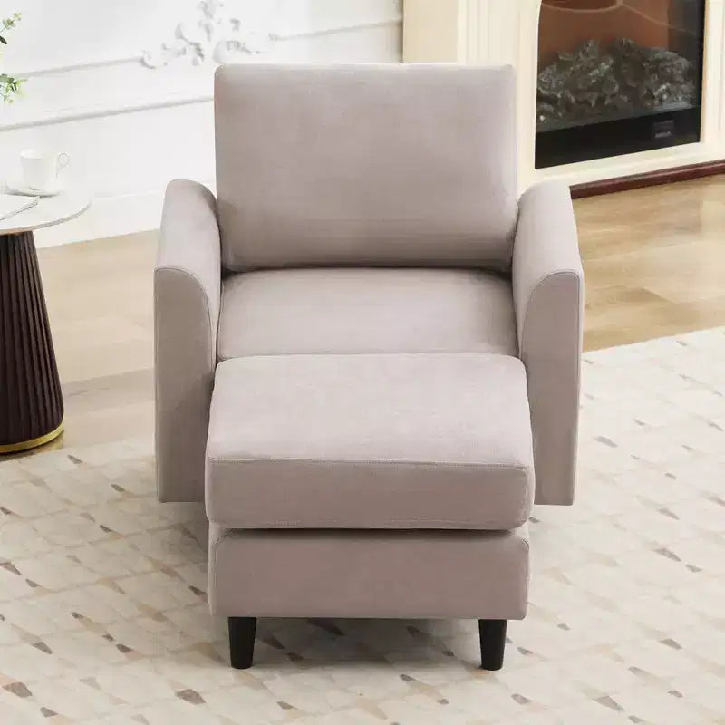 Fauteuil d'appoint moderne avec pouf – Beige / Bleu sarcelle foncé / Gris, Ensemble de 2 pièces, 2 places