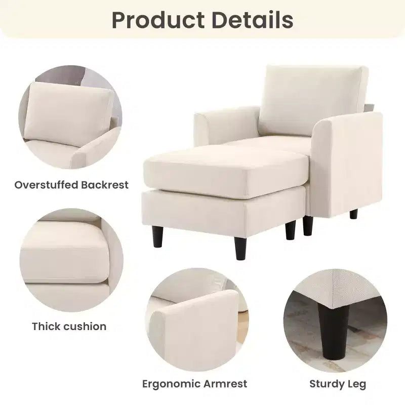 Fauteuil d'appoint moderne avec pouf – Beige / Bleu sarcelle foncé / Gris, Ensemble de 2 pièces, 2 places
