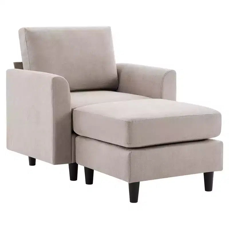 Fauteuil d'appoint moderne avec pouf – Beige / Bleu sarcelle foncé / Gris, Ensemble de 2 pièces, 2 places