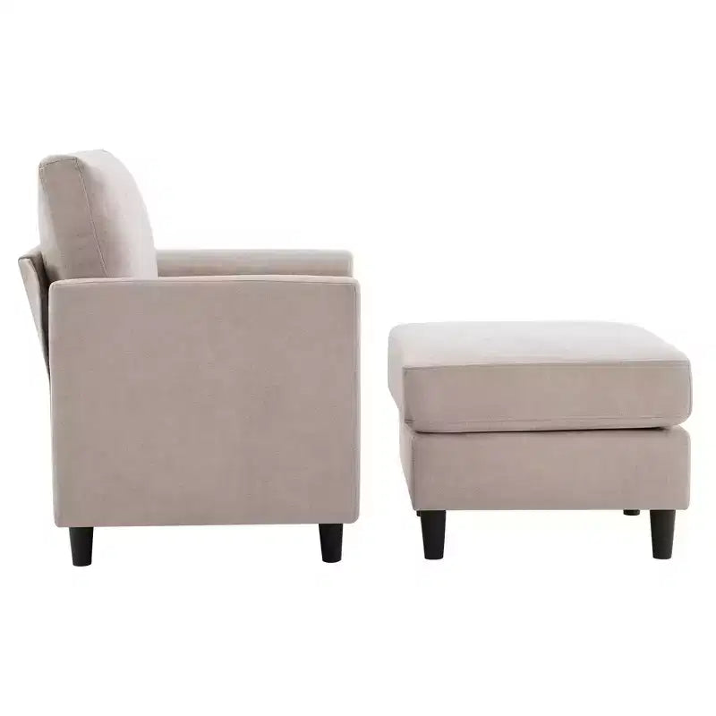 Fauteuil d'appoint moderne avec pouf – Beige / Bleu sarcelle foncé / Gris, Ensemble de 2 pièces, 2 places