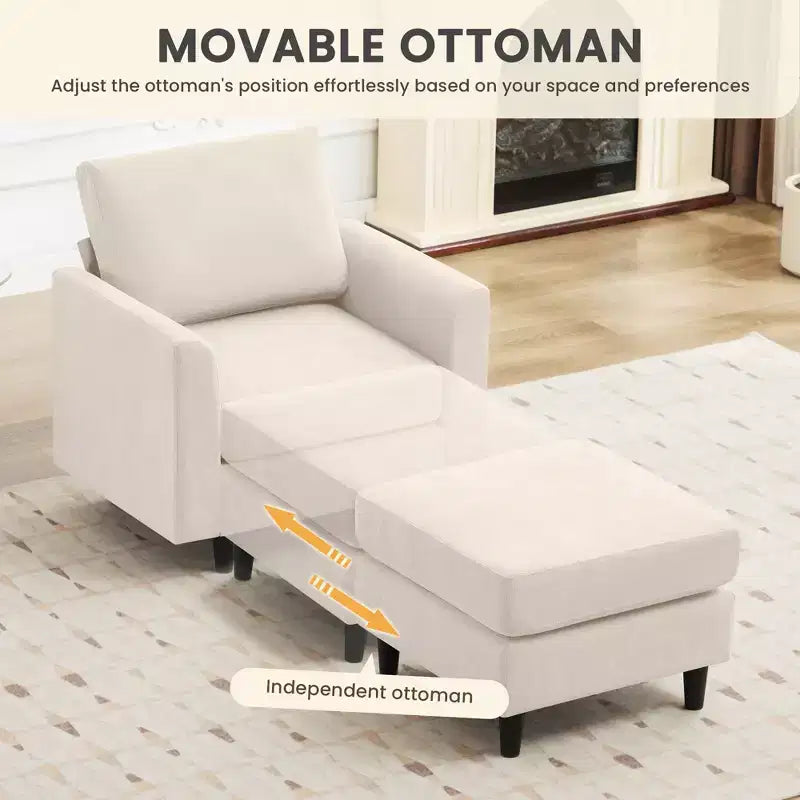 Fauteuil d'appoint moderne avec pouf – Beige / Bleu sarcelle foncé / Gris, Ensemble de 2 pièces, 2 places