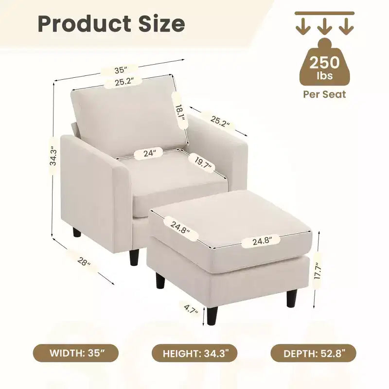 Fauteuil d'appoint moderne avec pouf – Beige / Bleu sarcelle foncé / Gris, Ensemble de 2 pièces, 2 places