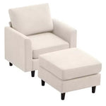 Fauteuil d'appoint moderne avec pouf – Beige / Bleu sarcelle foncé / Gris, Ensemble de 2 pièces, 2 places