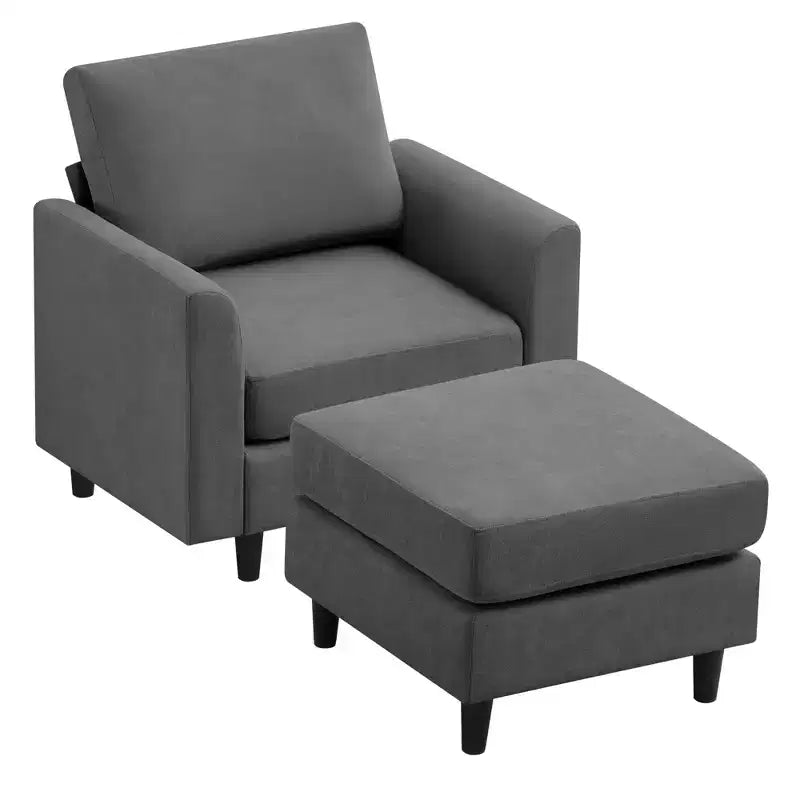 Fauteuil d'appoint moderne avec pouf – Beige / Bleu sarcelle foncé / Gris, Ensemble de 2 pièces, 2 places