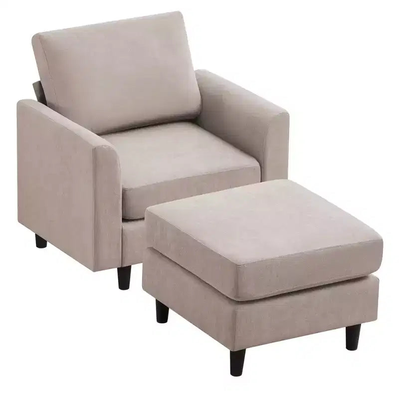 Fauteuil d'appoint moderne avec pouf – Beige / Bleu sarcelle foncé / Gris, Ensemble de 2 pièces, 2 places