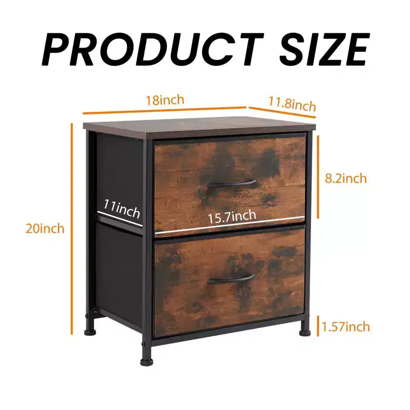 Commode marron en bois avec 5 tiroirs en tissu, montage par une seule personne