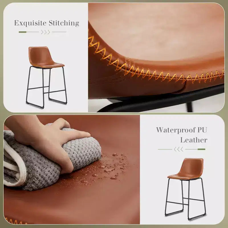 Tabouret de bar marron en similicuir, style luge, 1 place