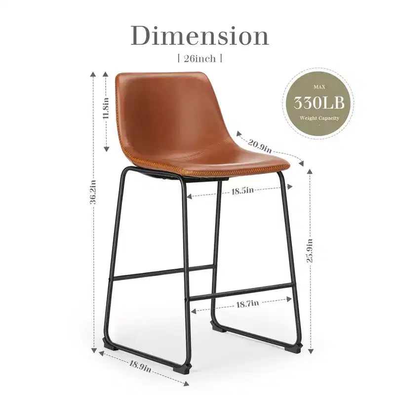 Tabouret de bar marron en similicuir, style luge, 1 place