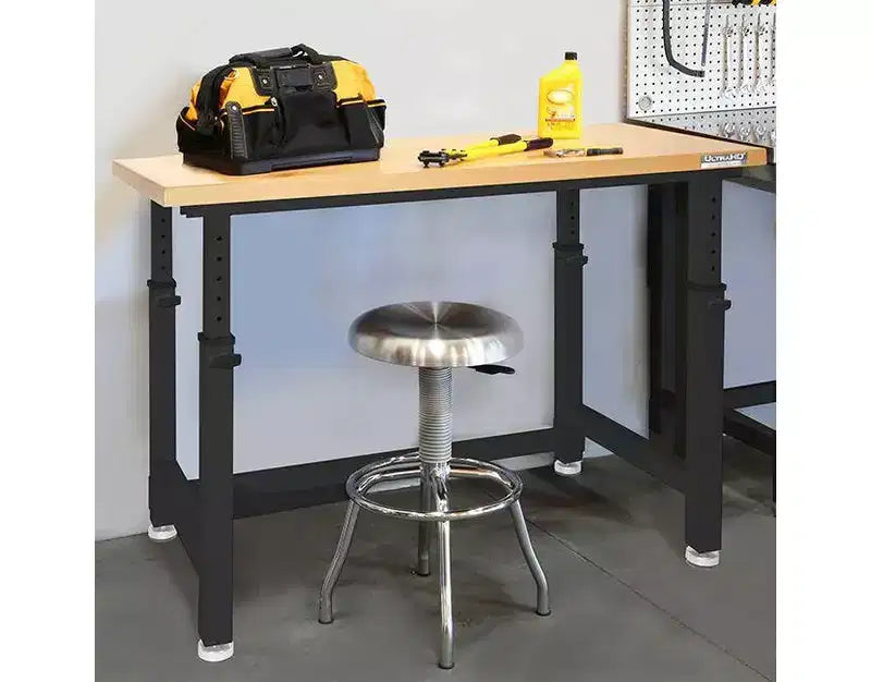 Établi réglable robuste avec plateau en bois, 48" x 24", 1 personne — Granit / Graphite / Rouge / Blanc