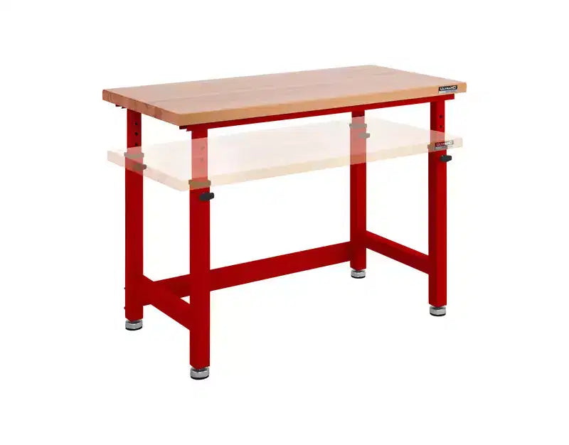 Établi réglable robuste avec plateau en bois, 48" x 24", 1 personne — Granit / Graphite / Rouge / Blanc