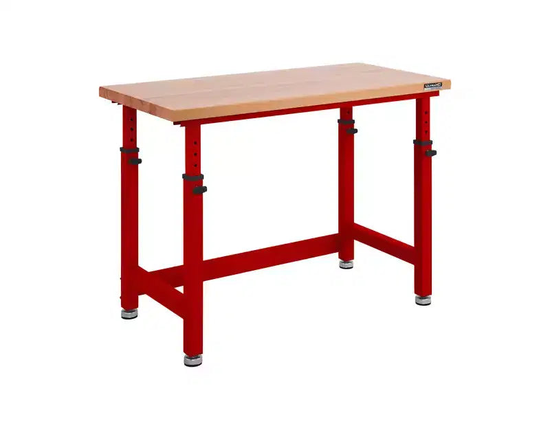 Établi réglable robuste avec plateau en bois, 48" x 24", 1 personne — Granit / Graphite / Rouge / Blanc
