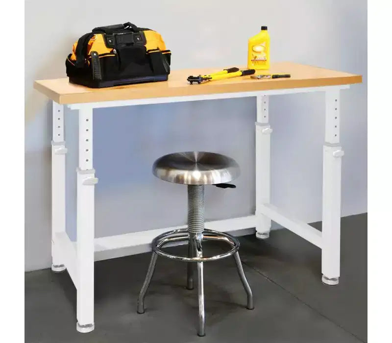 Établi réglable robuste avec plateau en bois, 48" x 24", 1 personne — Granit / Graphite / Rouge / Blanc