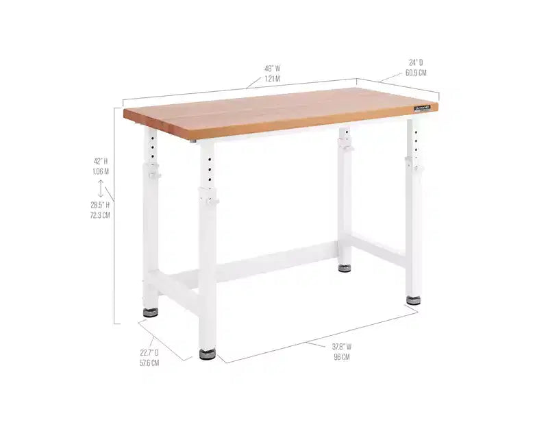 Établi réglable robuste avec plateau en bois, 48" x 24", 1 personne — Granit / Graphite / Rouge / Blanc