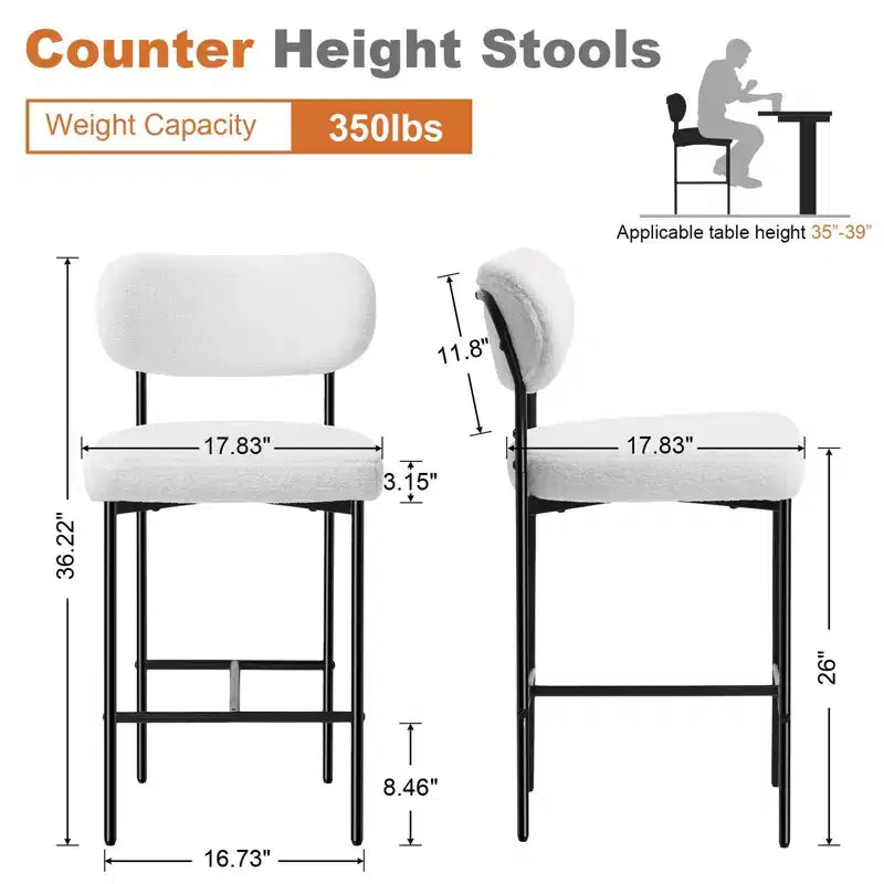Lot de 3 tabourets de bar rembourrés ronds, hauteur comptoir, noir et blanc