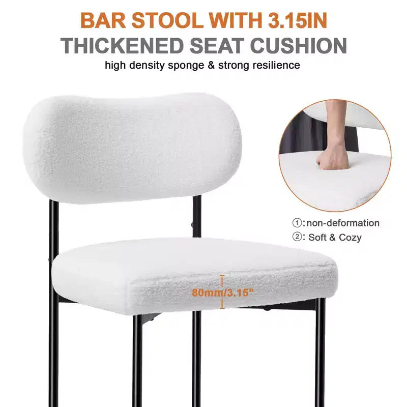 Lot de 3 tabourets de bar rembourrés ronds, hauteur comptoir, noir et blanc