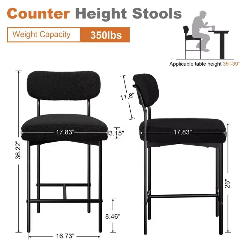 Lot de 3 tabourets de bar rembourrés ronds, hauteur comptoir, noir et blanc