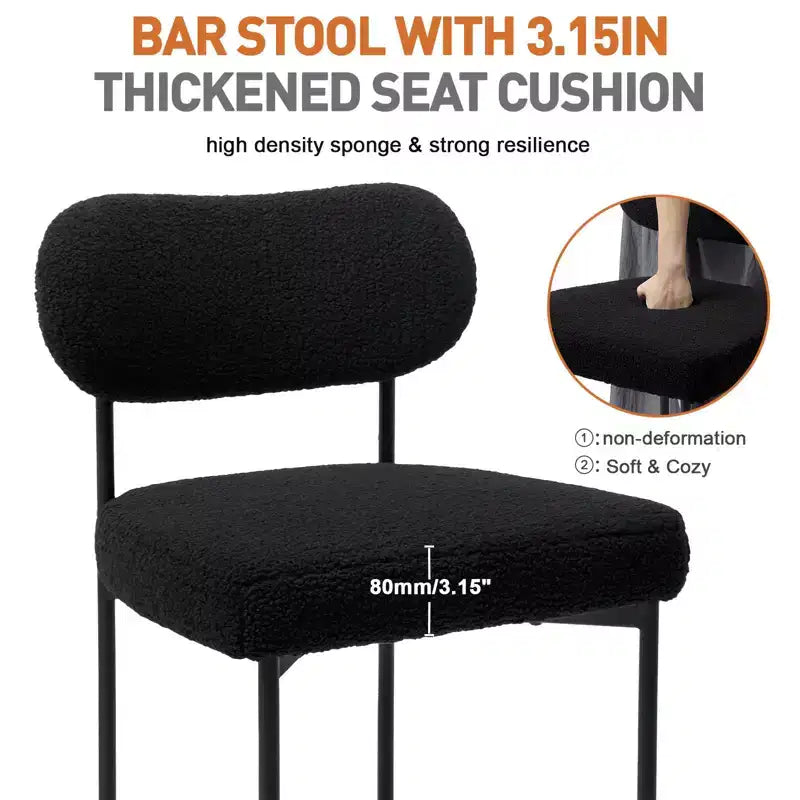 Lot de 3 tabourets de bar rembourrés ronds, hauteur comptoir, noir et blanc