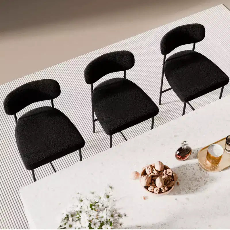 Lot de 3 tabourets de bar rembourrés ronds, hauteur comptoir, noir et blanc