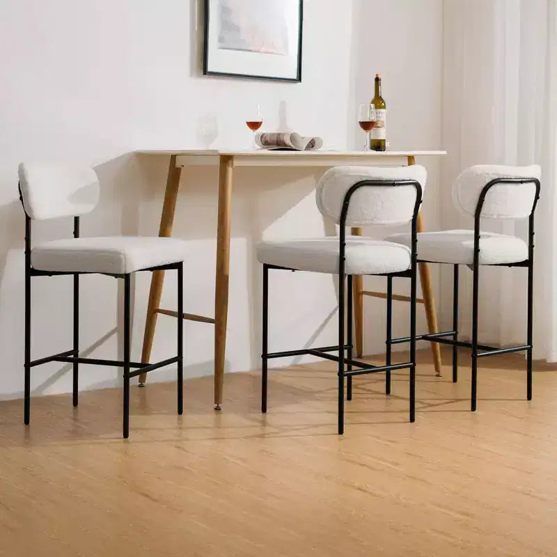 Lot de 3 tabourets de bar rembourrés ronds, hauteur comptoir, noir et blanc