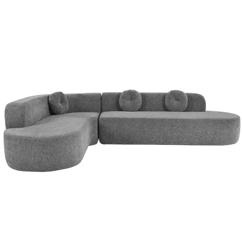Grand canapé d'angle en chenille avec oreillers, beige/gris/orange/sable, 4 places
