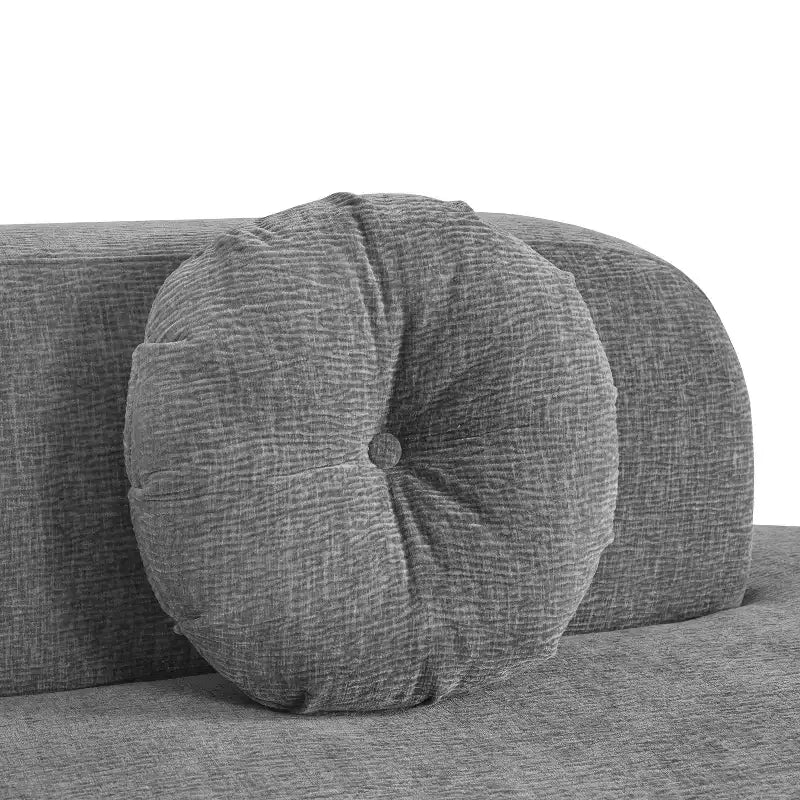 Grand canapé d'angle en chenille avec oreillers, beige/gris/orange/sable, 4 places