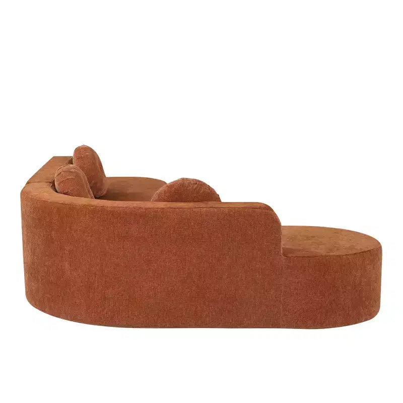 Grand canapé d'angle en chenille avec oreillers, beige/gris/orange/sable, 4 places