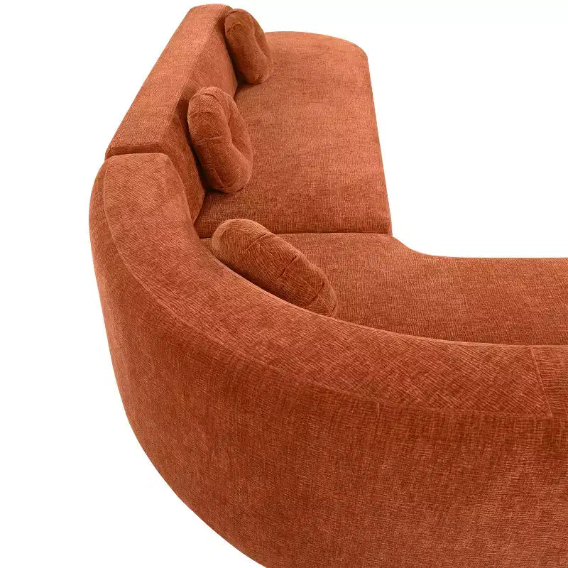 Grand canapé d'angle en chenille avec oreillers, beige/gris/orange/sable, 4 places