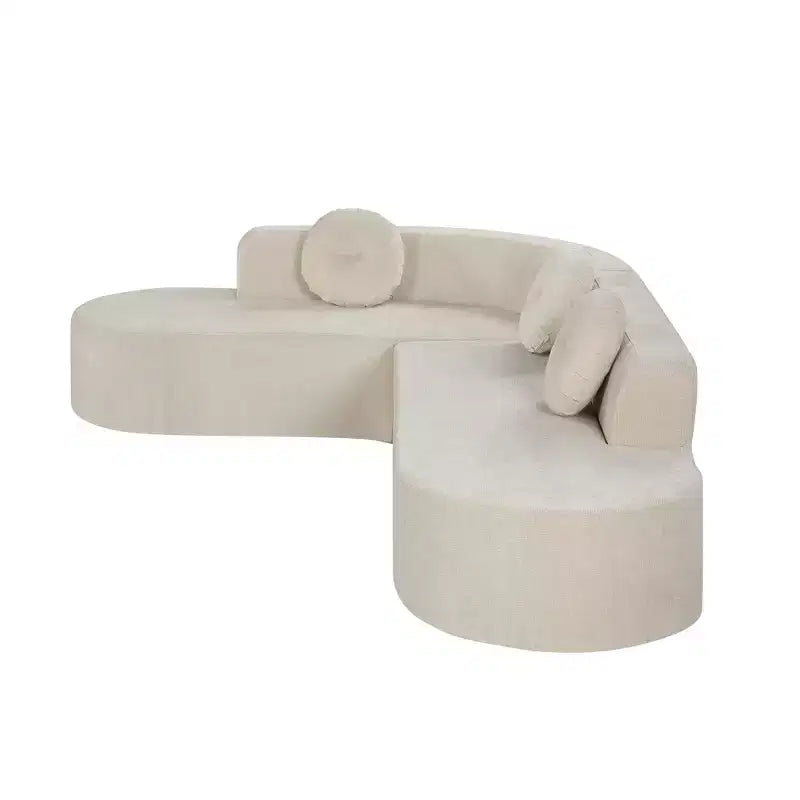 Grand canapé d'angle en chenille avec oreillers, beige/gris/orange/sable, 4 places