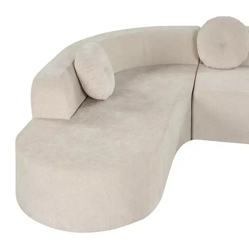 Grand canapé d'angle en chenille avec oreillers, beige/gris/orange/sable, 4 places